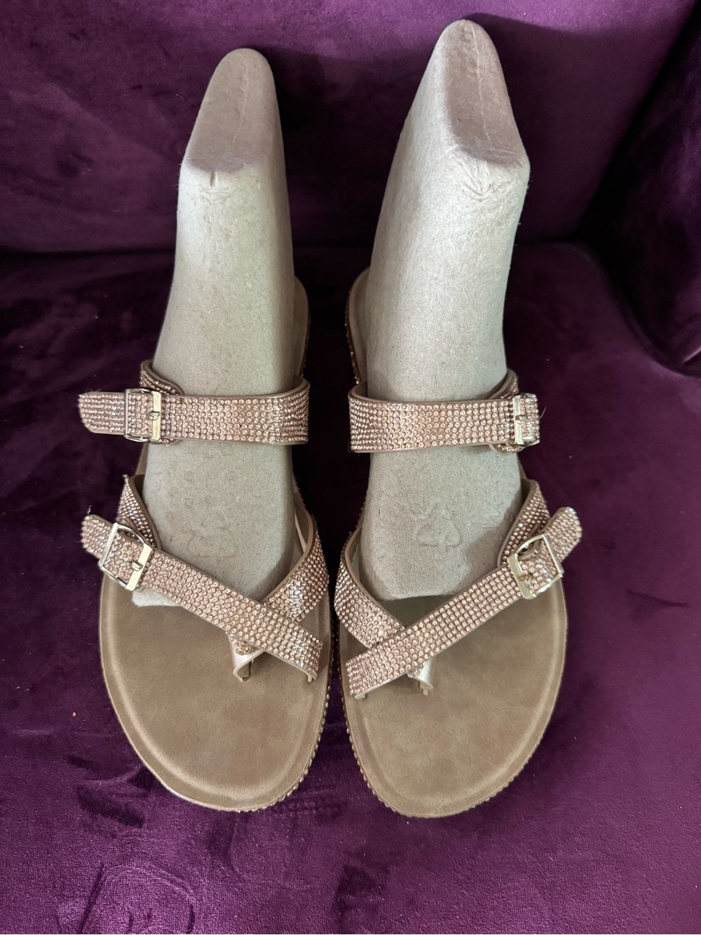 TOP Moda Rose Gold Jeweled Strap Sandals